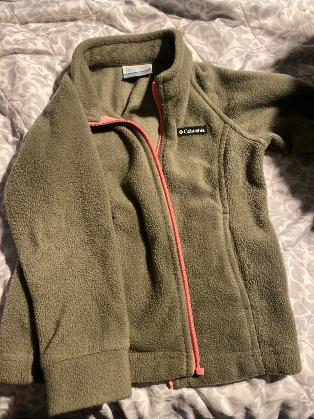 Columbia Kids Olive Green Fleece Jacket with Pink Zipper